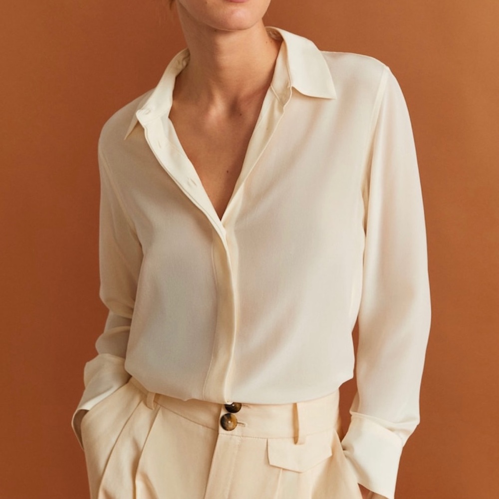 Mango Cream Button-Down Blouse